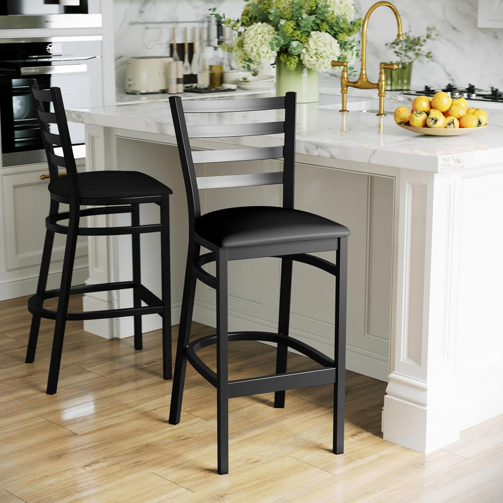 Hercules Ladder Back Restaurant Barstool, Black, 2-Pack