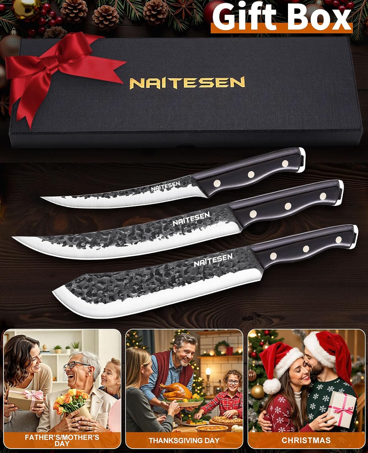 3PC Butcher Knife Set, Brisket Carving Breaking Boning Knife