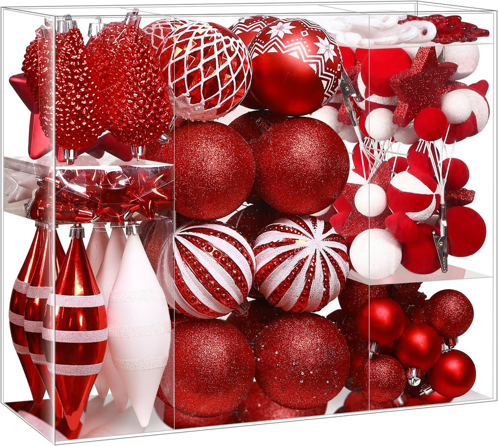 112ct Christmas Tree Balls Ornaments, Classic Pearl Gift Box, Shatterproof Plastic Decorative Baubles for Xmas Tree