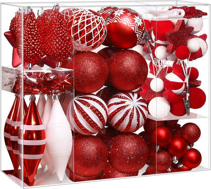 112ct Christmas Tree Balls Ornaments, Classic Pearl Gift Box, Shatterproof Plastic Decorative Baubles for Xmas Tree
