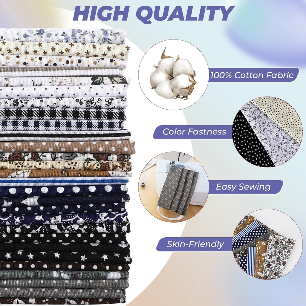 28 Pcs 20 x 20 Inch Cotton Fabric Squares for Quilting Craft, Fat Quarters Fabric, Floral Printed Cloth, Multicolor