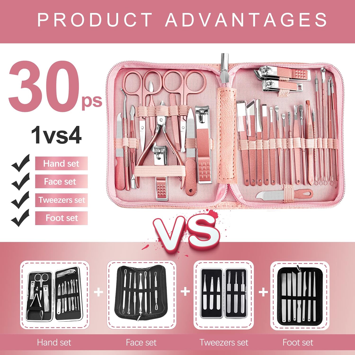 Manicure Set 30 in 1 Nail Clipper set, REDFLOW nail clippers, fingernail & toenail clippers, Manicure Tools, pedicure