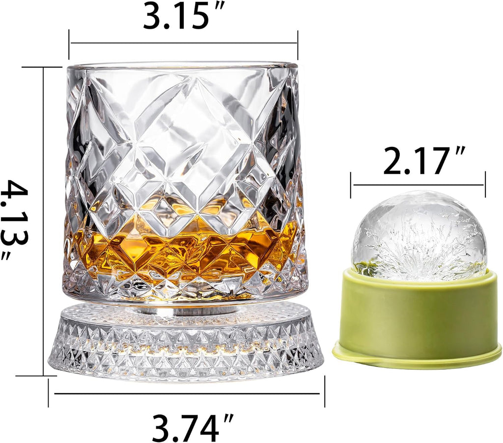Spinning Whiskey Glasses Set of 4, 9.5 oz with Rotating Bases, Whiskey Gift