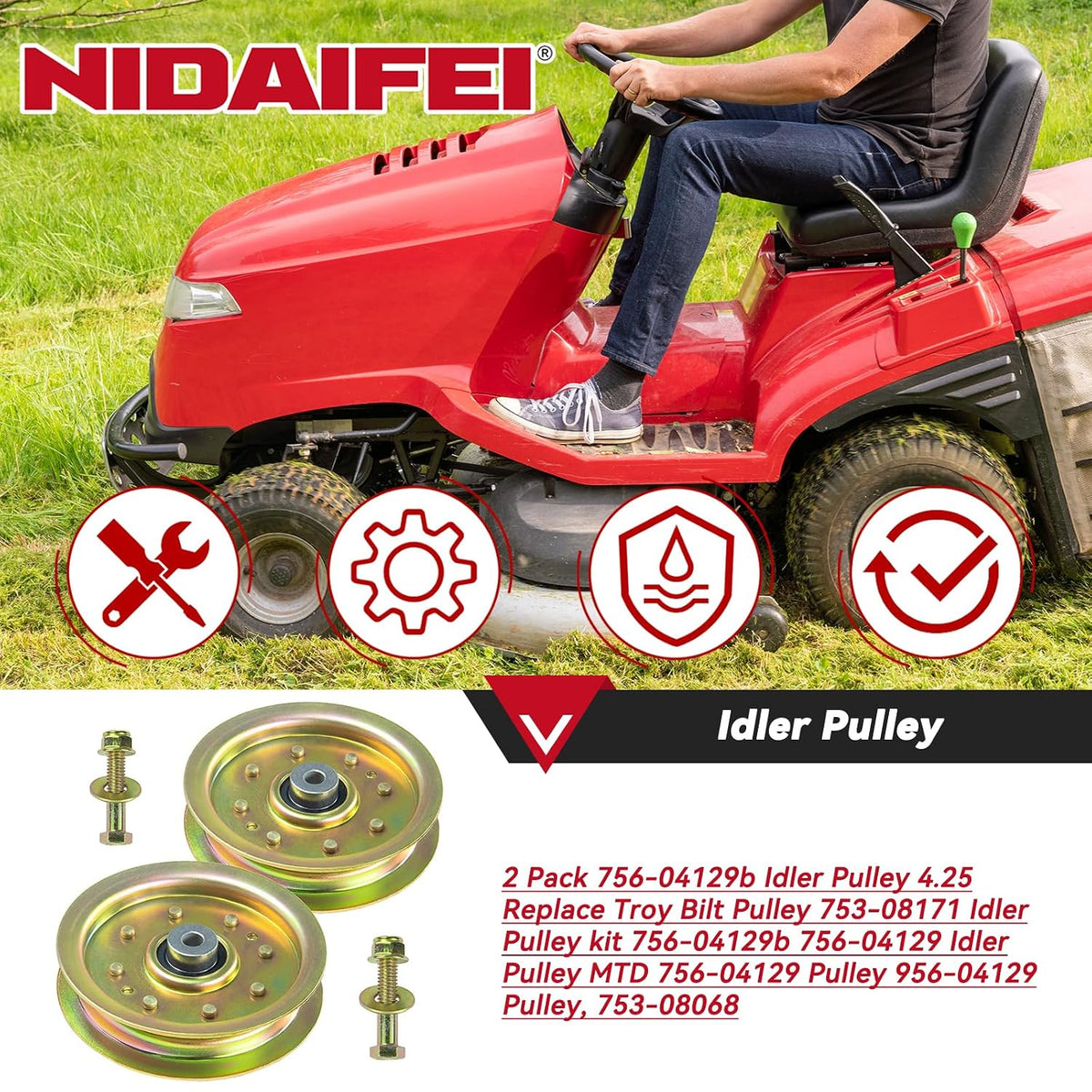 2 Pack 756-04129B Idler Pulley for Troy Bilt 42, Cub Cadet 42 Deck