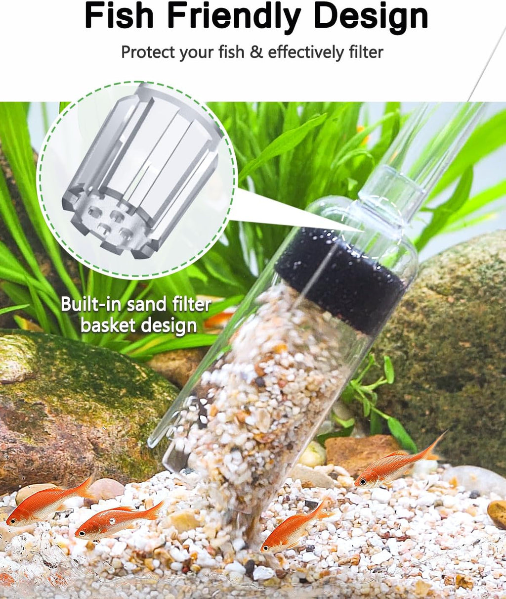 Aquarium Gravel Cleaner, 4-in-1 Upgrade Suction Power Manual Fish Tank Gravel Vacuum Cleaner Tools for Aquarium Water