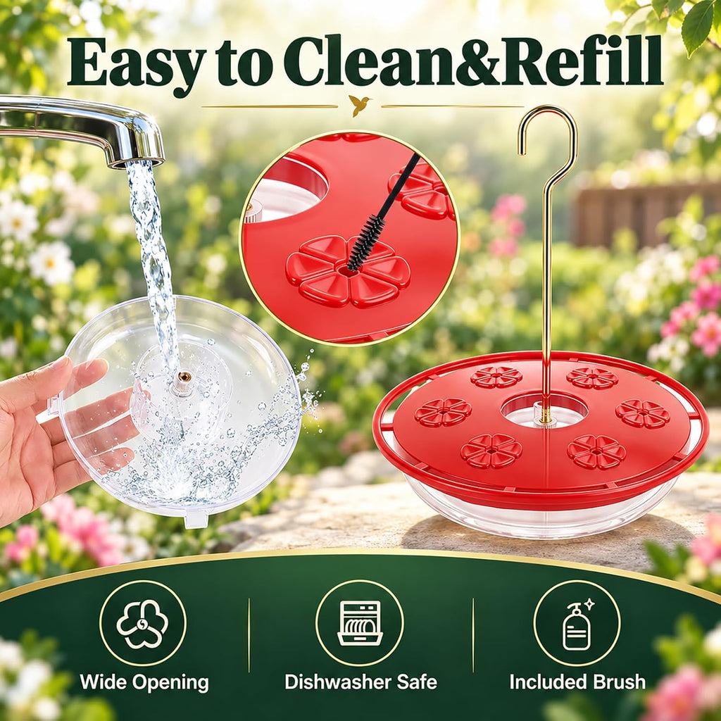 Saucer Hummingbird Feeders for Outdoors Hanging, 2 Pack 16oz Leak-Proof Nectar Feeder with Bee Guards Built-in Ant