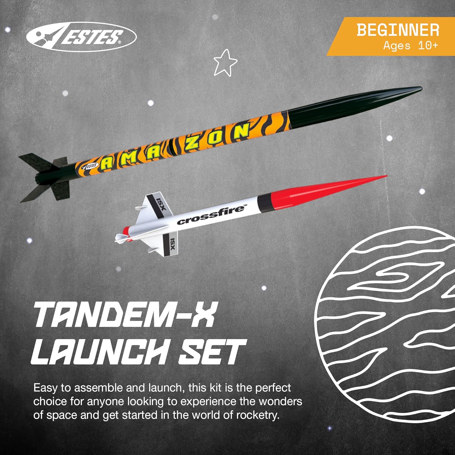 1469 Tandem X Rocket-Building Kit, Beginner Flying-Rocket Model Kit for Ages 10+, Includes Launch Pad and Controller