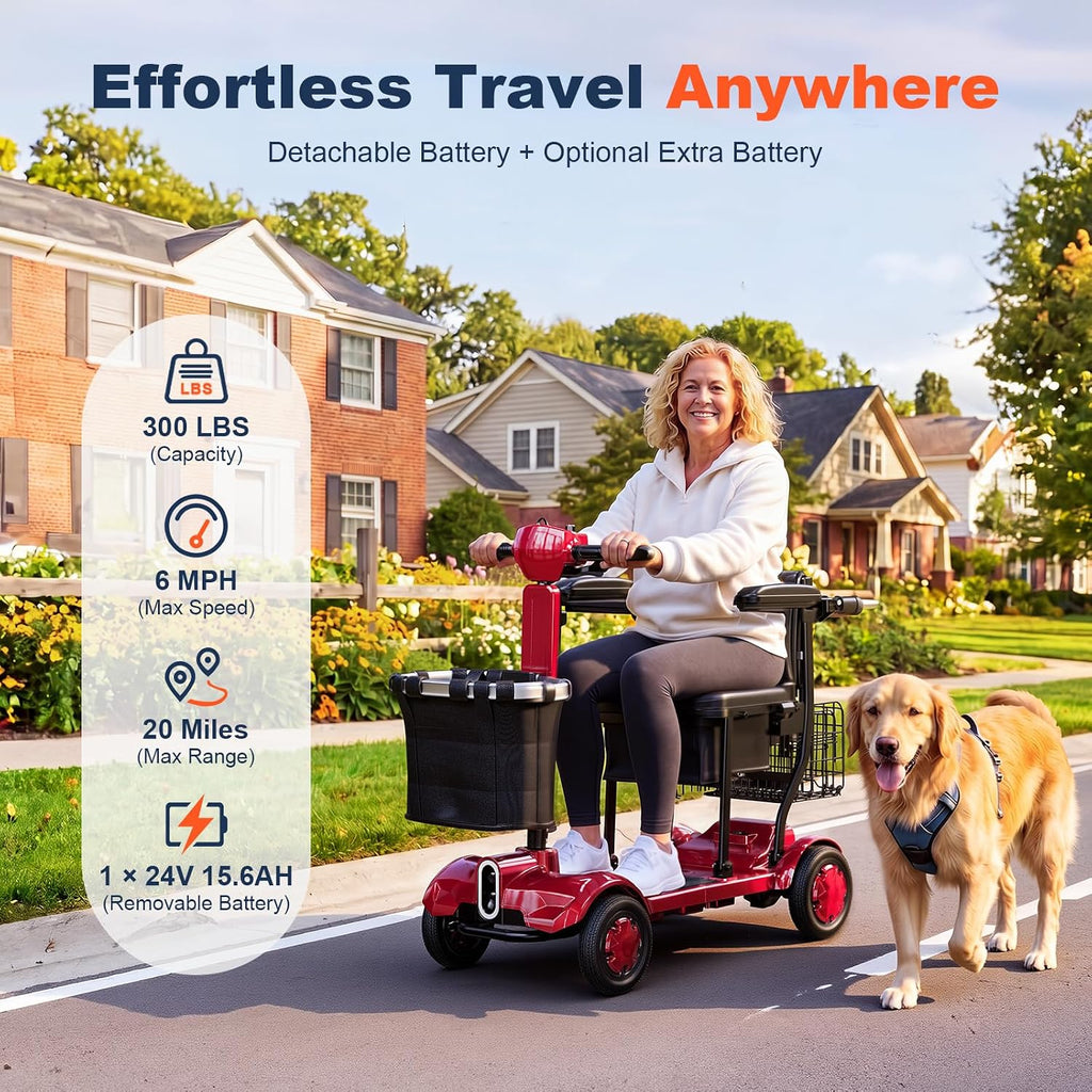 Lightweight Folding Mobility Scooter for Seniors & Adults, 42 lb Portable 4 Wheel Motorized Scooter, 20/40 Miles
