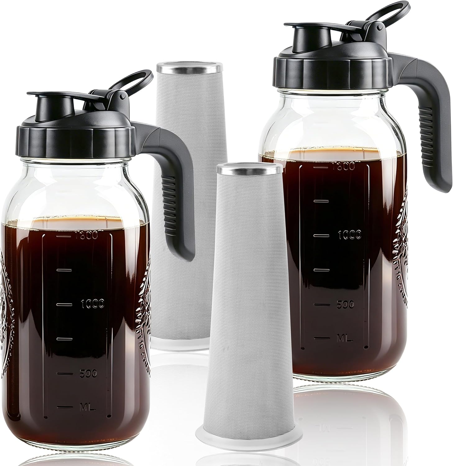 Cold Brew Coffee Maker 64oz Iced Coffee Maker with Stainless Steel Filter | Wide Mouth Glass Pitcher with Pour Spout