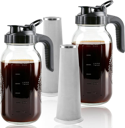 Cold Brew Coffee Maker 64oz Iced Coffee Maker with Stainless Steel Filter | Wide Mouth Glass Pitcher with Pour Spout