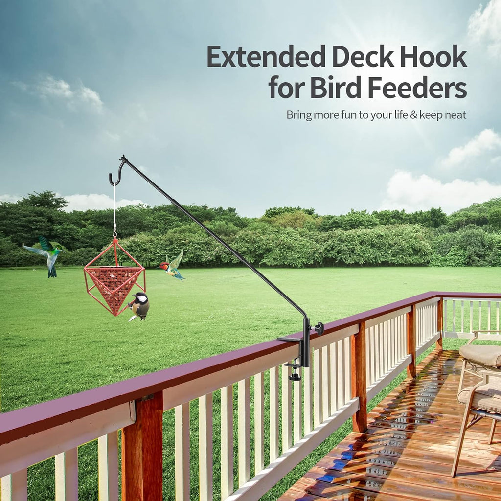 2 Pack Heavy Duty Deck Hook, 31 Inch Extended Adjustable, 360° Rotatable Arm Solid Rod, Solid Steel Deck Hangers for