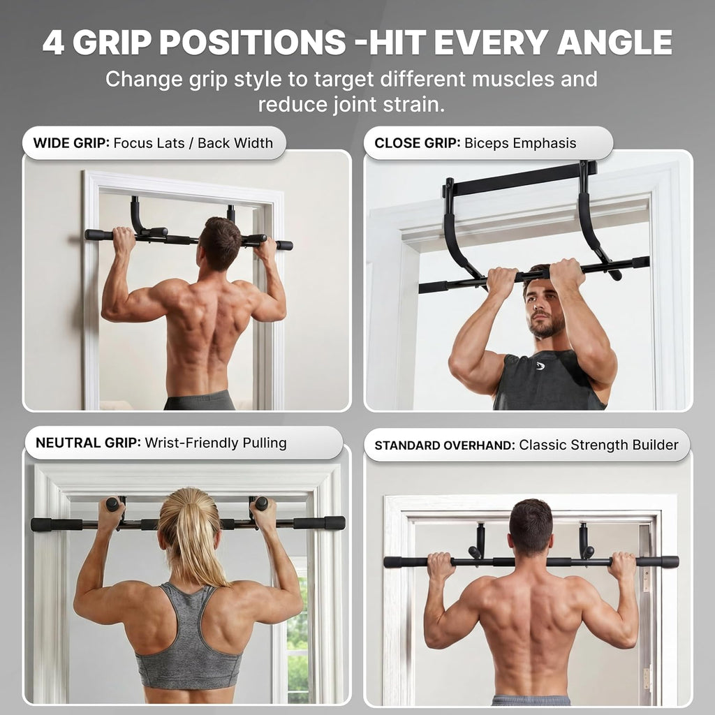 Pull Up Bar for Doorway - Upto 250 Lbs Capacity, No Screwing or Slipping, Hanging Pullup & Chin Up Bar for Door Frame