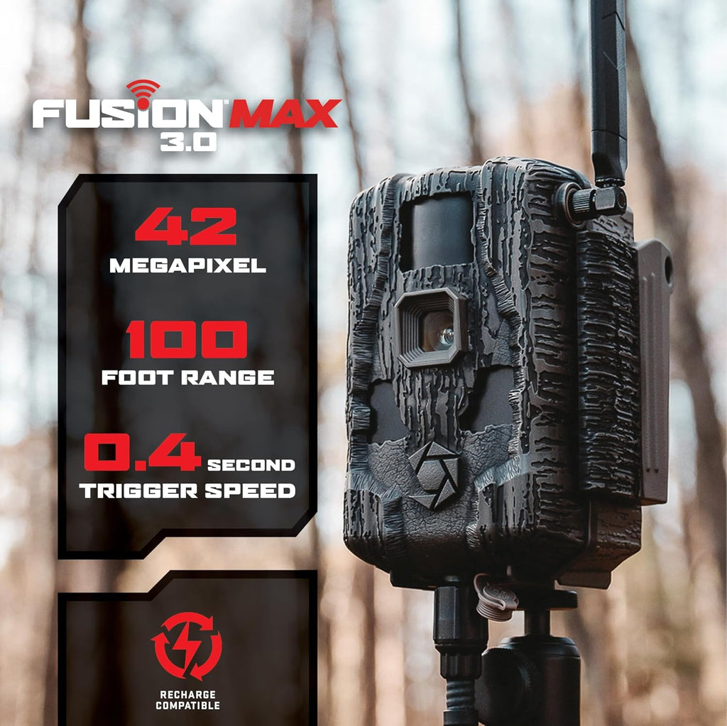 Fusion MAX 3.0 Cellular Trail Camera | Audio 100 ft Detection 0.4s Trigger 32GB Memory 16AA Battery