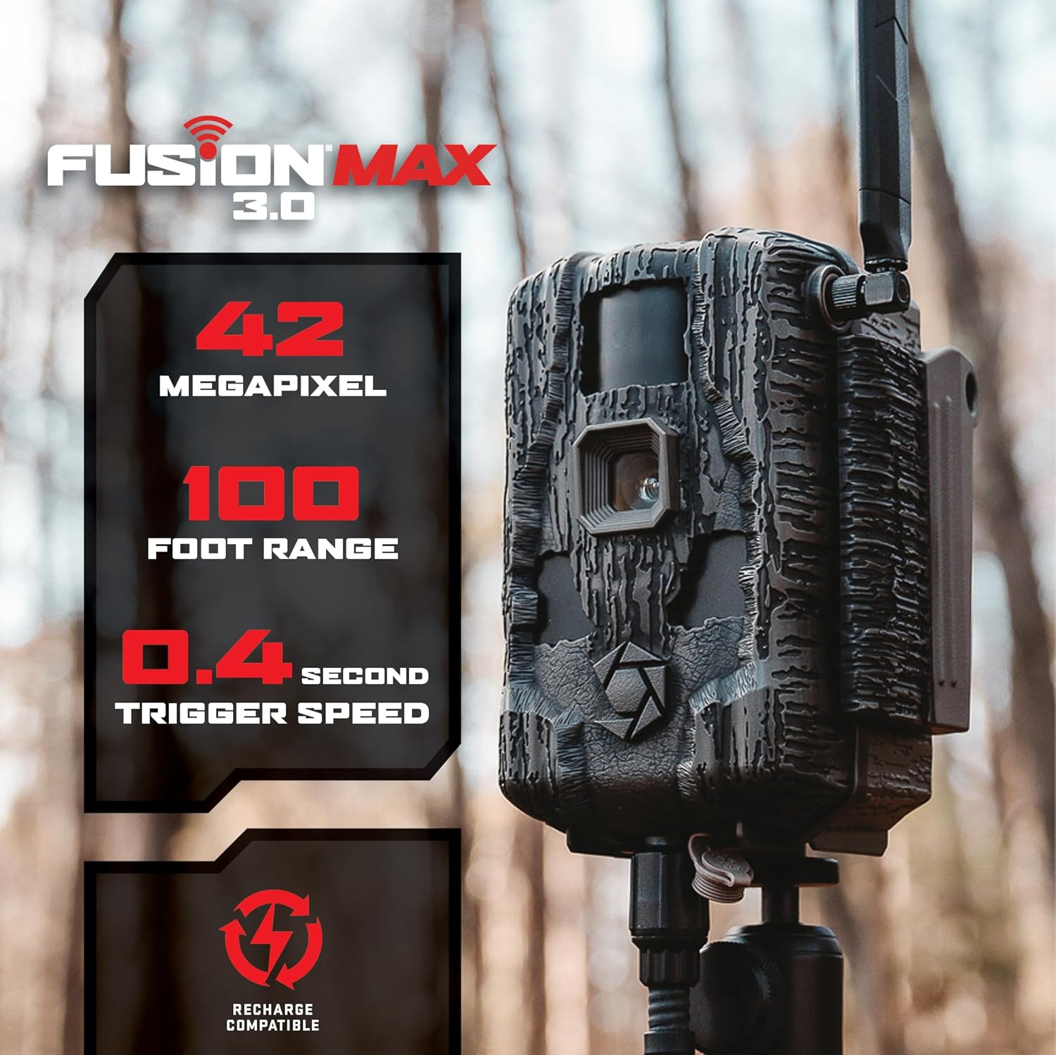 Fusion MAX 3.0 Cellular Trail Camera | Audio 100 ft Detection 0.4s Trigger 32GB Memory 16AA Battery