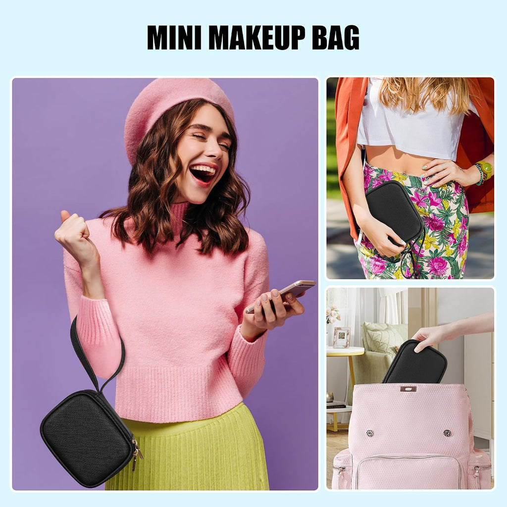 Mini Makeup Bag with Led Mirror, Small Makeup Bag with 3 Light Mode