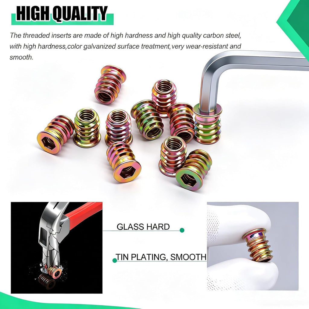 Twidec/80PCS 1/4"-20 Threaded Inserts for Wood Furniture Screw-in Nut Wood Inserts Bolt Assortment Kit with M6 Hex Wrench (1/4"-20 x15mm) N-059