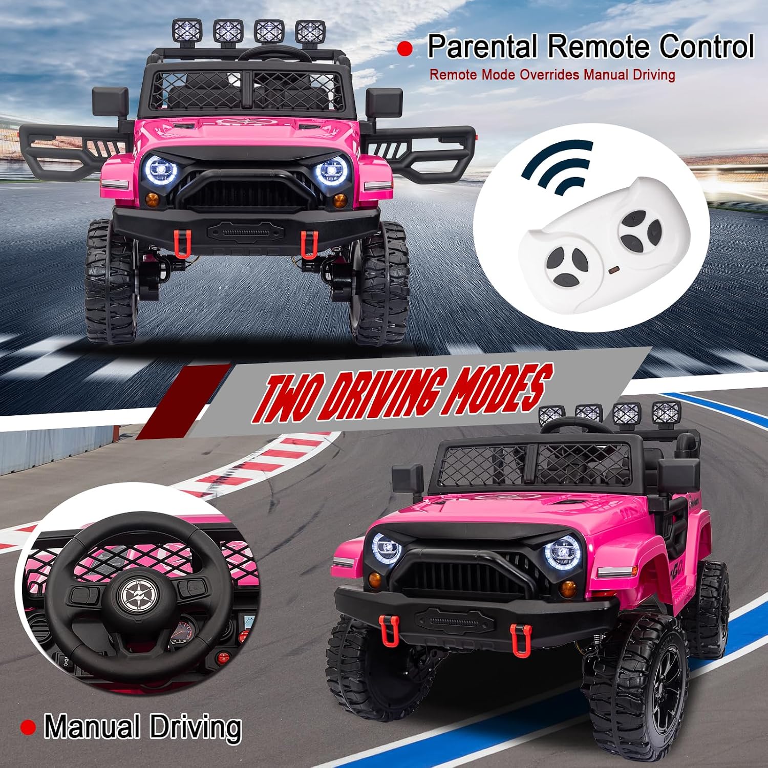 XL 24V 2 Seater Ride On Truck with EVA Tire, Battery Powered Electric Ride On Car with Remote Control, Bluetooth, Pink