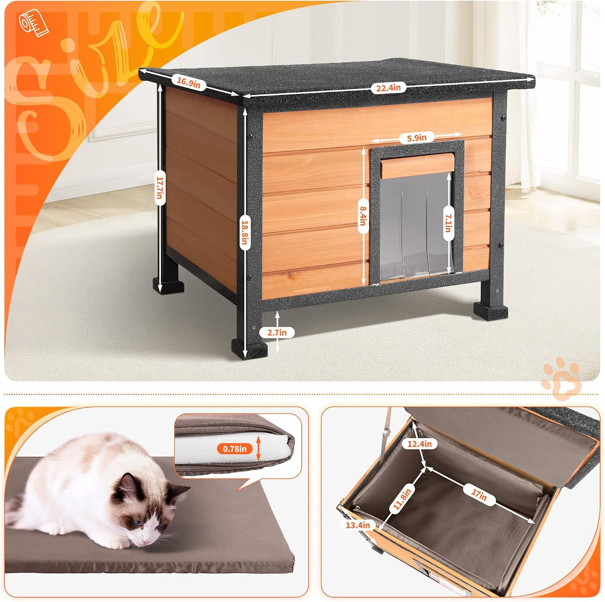 Outdoor Cat House Insulated Feral Cat Shelter for Winter All-Round Thermal Liner with Openable Waterproof Roof