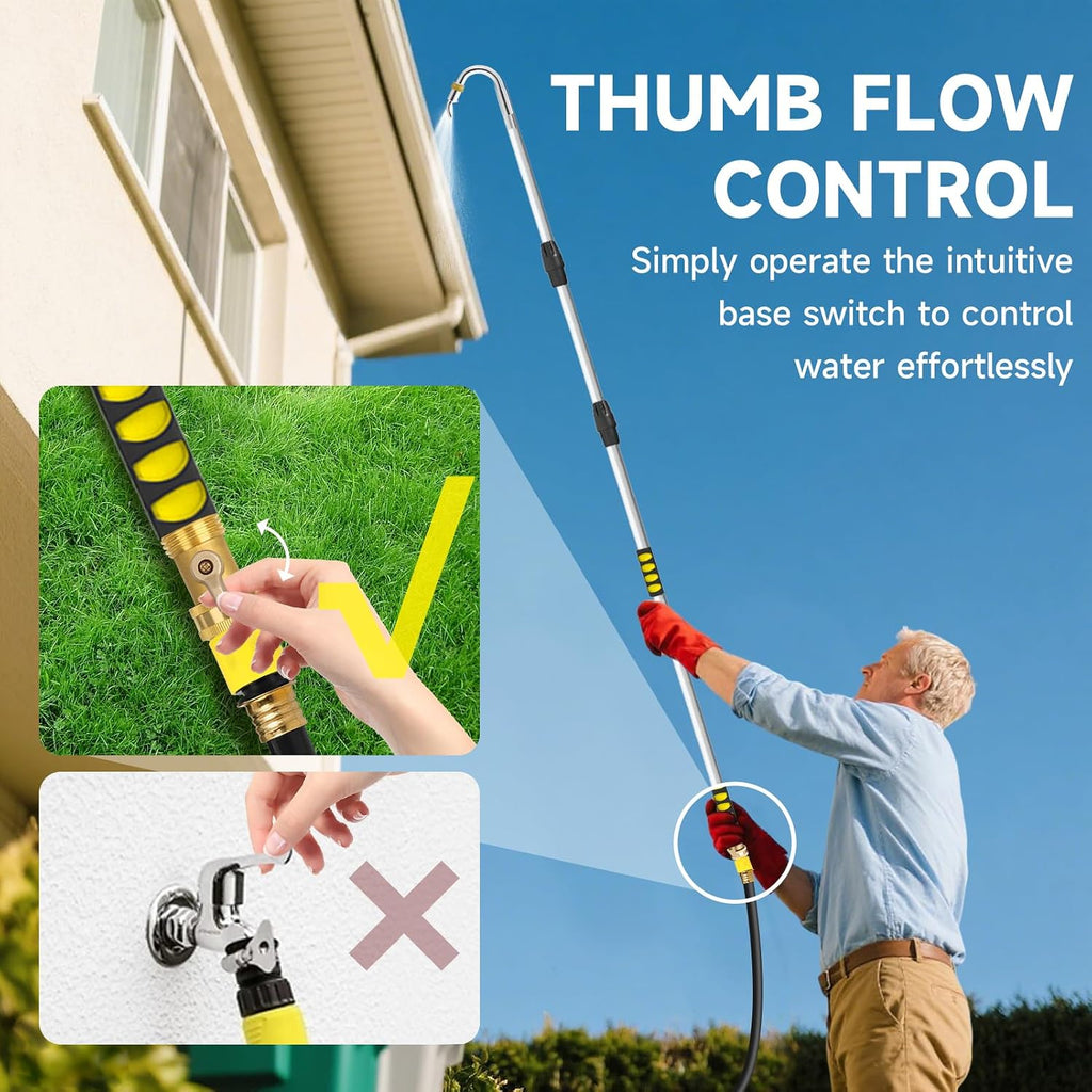 20FT Reach Gutter Cleaning Tools from Ground, Telescopic Rain Gutter Cleaners Tool with Hose Attachment and Heavy