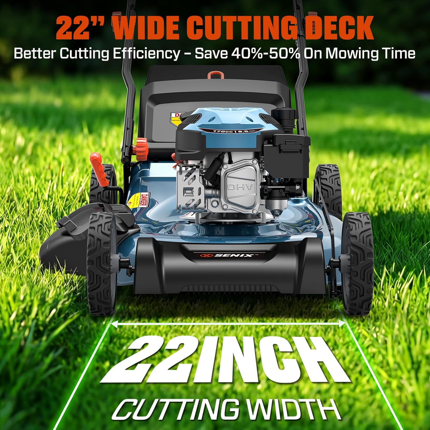 22'' Self Propelled Gas Lawn Mower, 170cc Gas Lawnmower,Easy Start | 4-Cycle Engine, 3-in-1 (Bagging/Mulching/Side