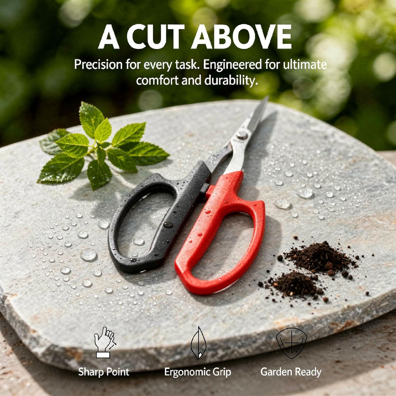 931 Stainless Steel Harvesting Shears, Pointed Tip Pruning Shear, 1.5 in / 38 mm Blade, Ergonomic Soft Grip, Shock