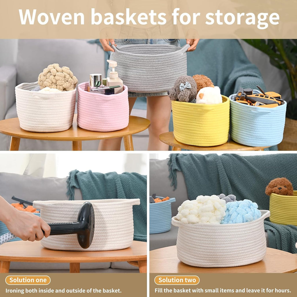 Medium Woven Cotton Rope Basket with Handle Empty Decorative Gift Basket for Baby Shower, Graduation, Father's Day