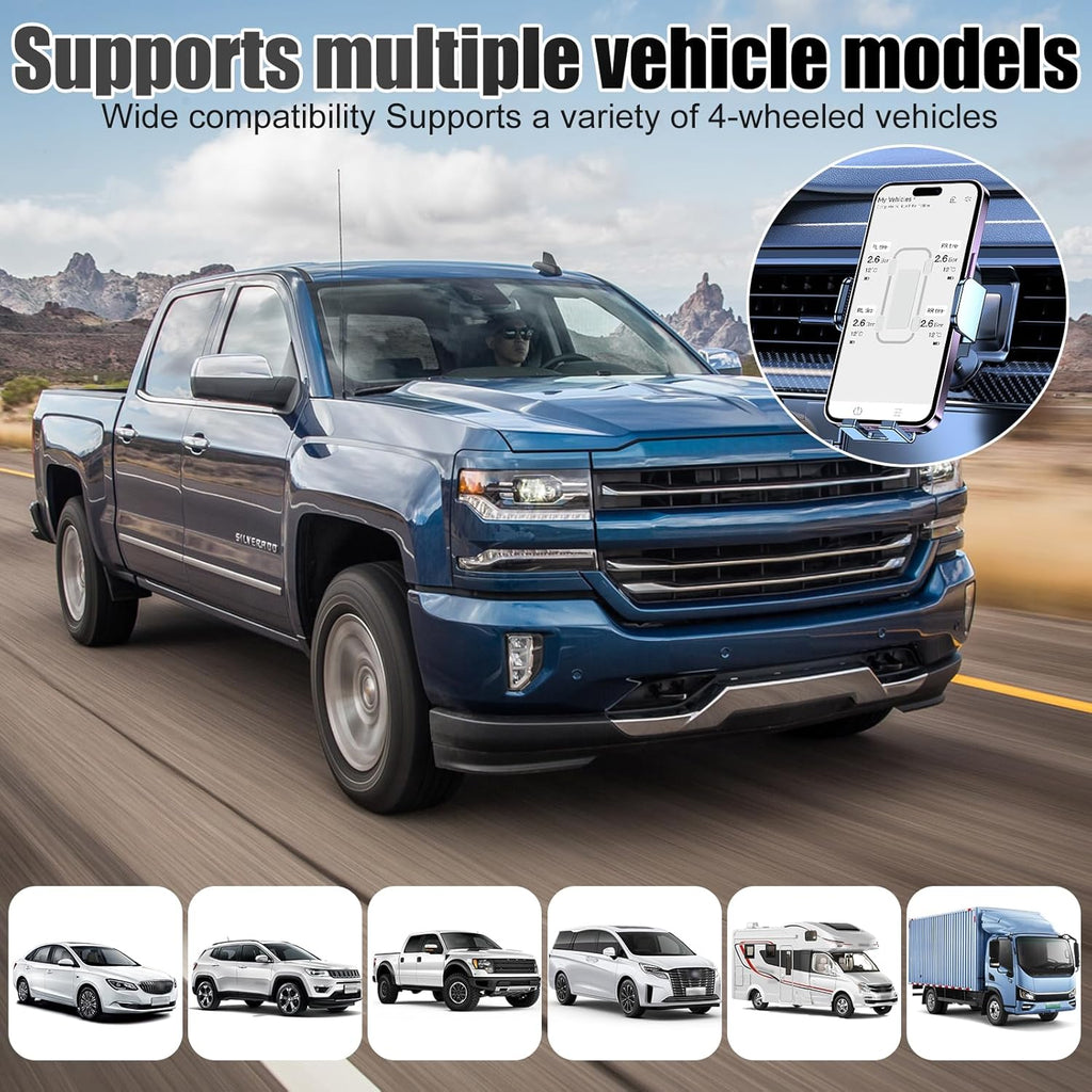 Wireless Bluetooth TPMS with 4 External Sensors for RV Trailer | Tire Pressure Monitoring System with 6 Alert Modes
