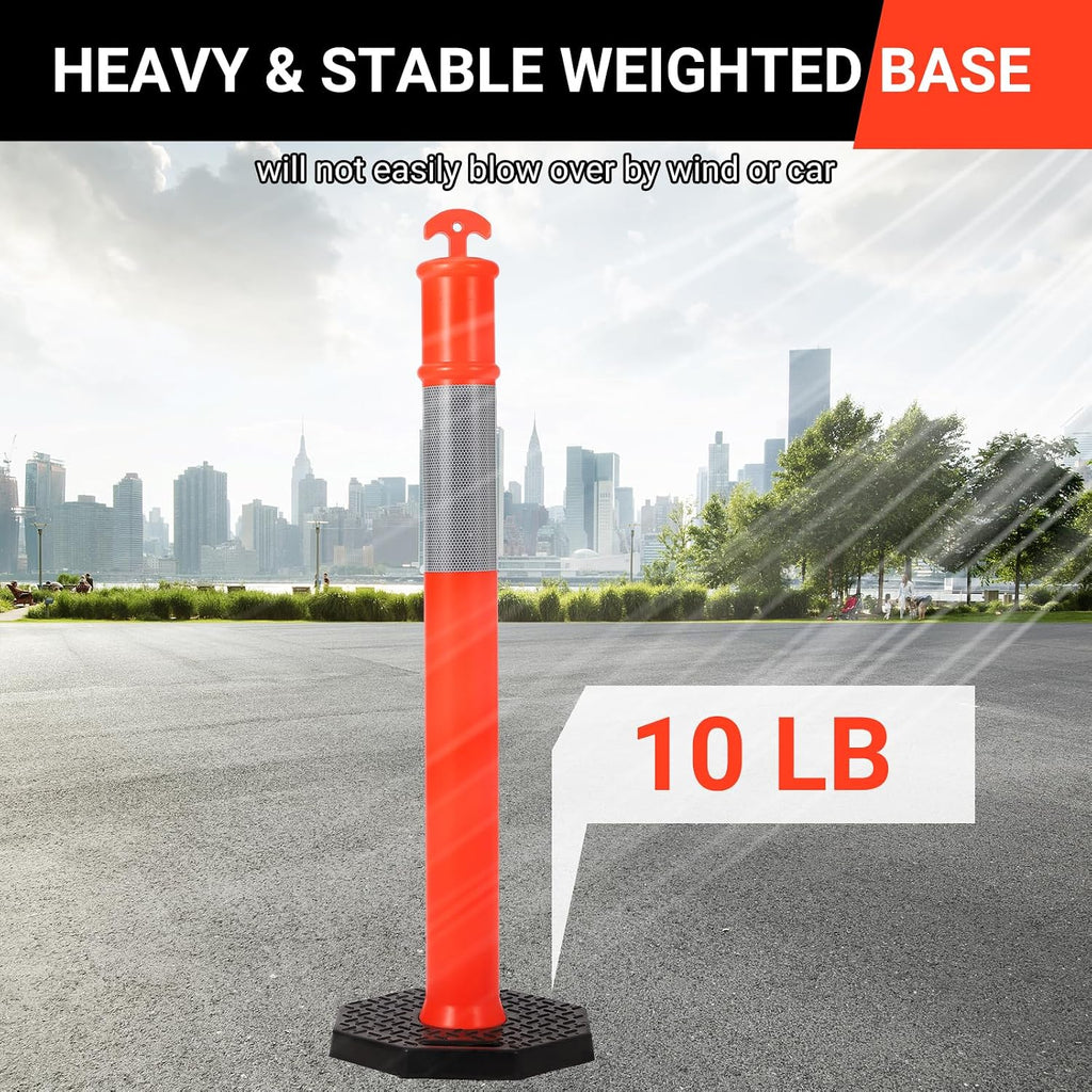 Delineator Post with Base 6 Pack, ExploreHorizon 45 Inch Portable Orange Traffic Delineator Posts Cones with
