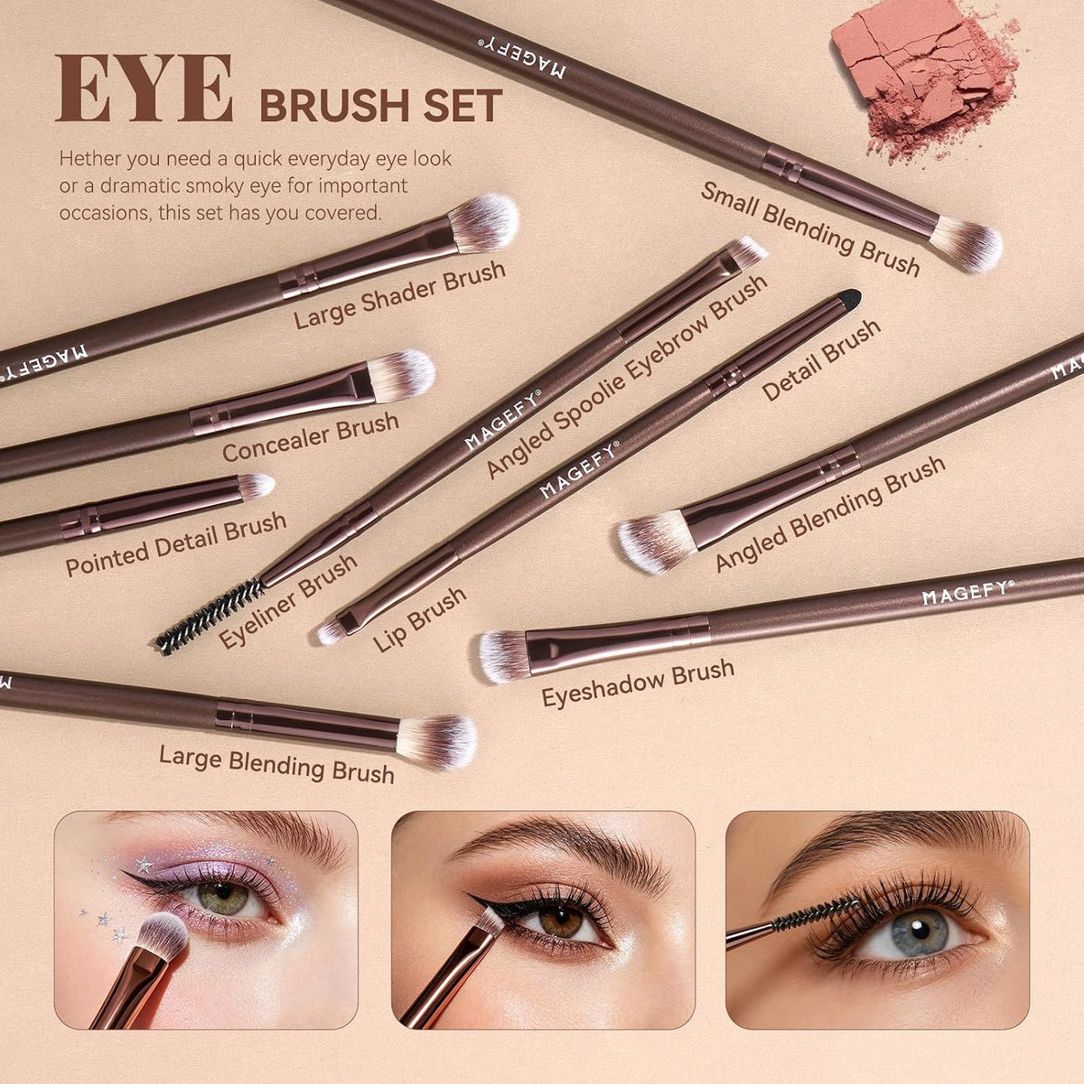 Makeup Brushes 15 Pcs Makeup Brush Set for Foundation, Concealer, Contour, Blending, Blush, Eyeshadow Brushes with