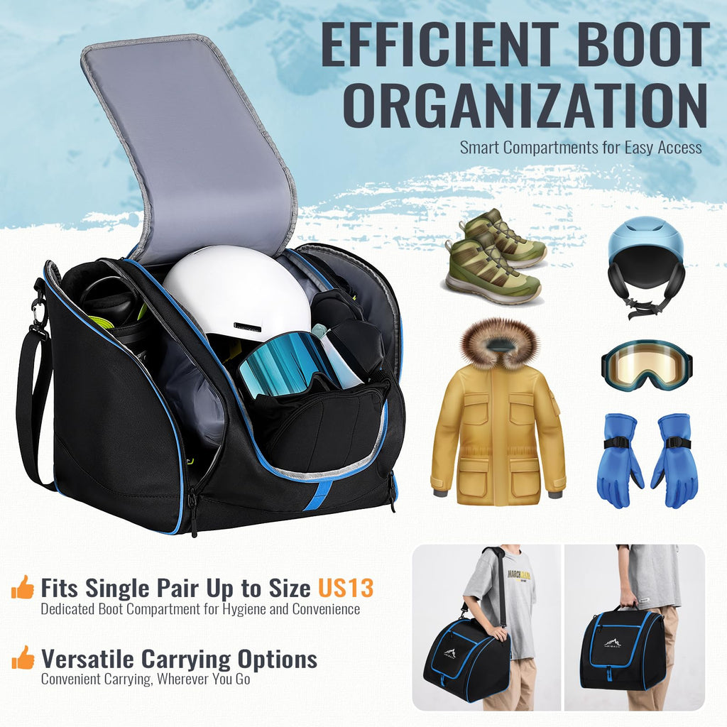 Ski Bag & Boot Bag Combo, Padded Ski Carrier Black & Blue