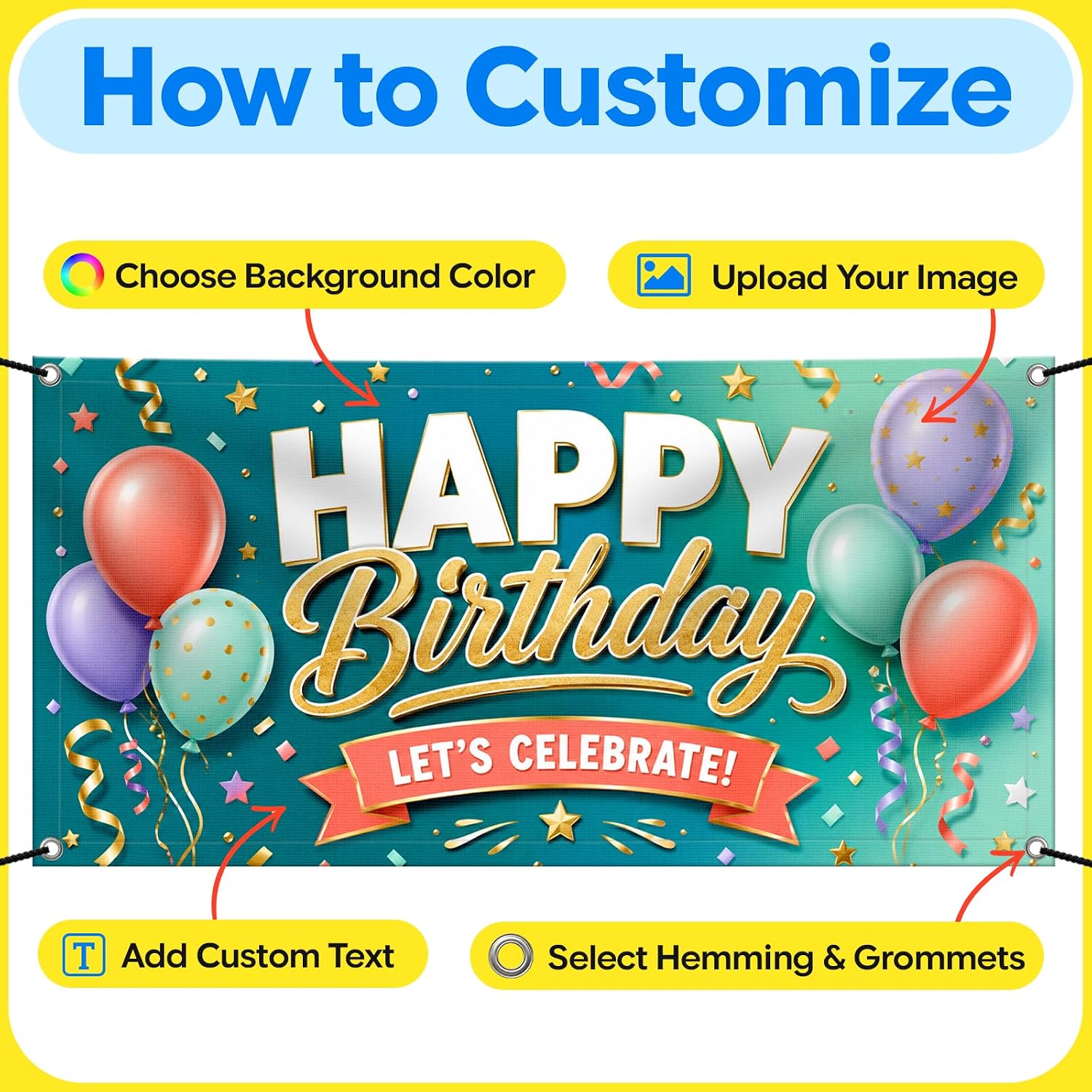 Custom Vinyl Banners & Signs 2'x3' | Large Personalized 13oz Vinyl Backdrop for Parties, Business, Birthday, Back to