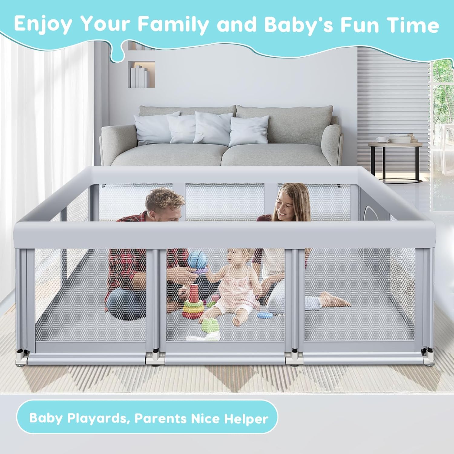 74" ×50" Large Baby Playpen, Baby Playard for Babies and Toddlers, Baby Fence Play Pens for Indoor & Outdoor, Sturdy