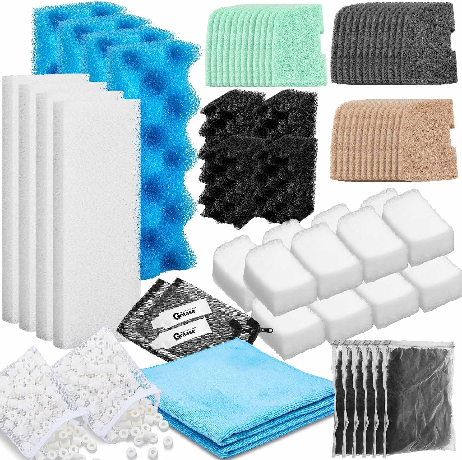 74 Pcs Filter Media Compatible with Fluval 306/307, Aquarium Replacement Media Kit, Foam, Activated Carbon