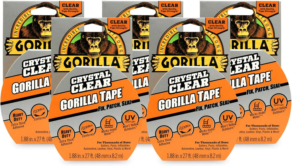 Crystal Clear Duct Tape, 1.88" x 9 yd, Clear, (Pack of 5)