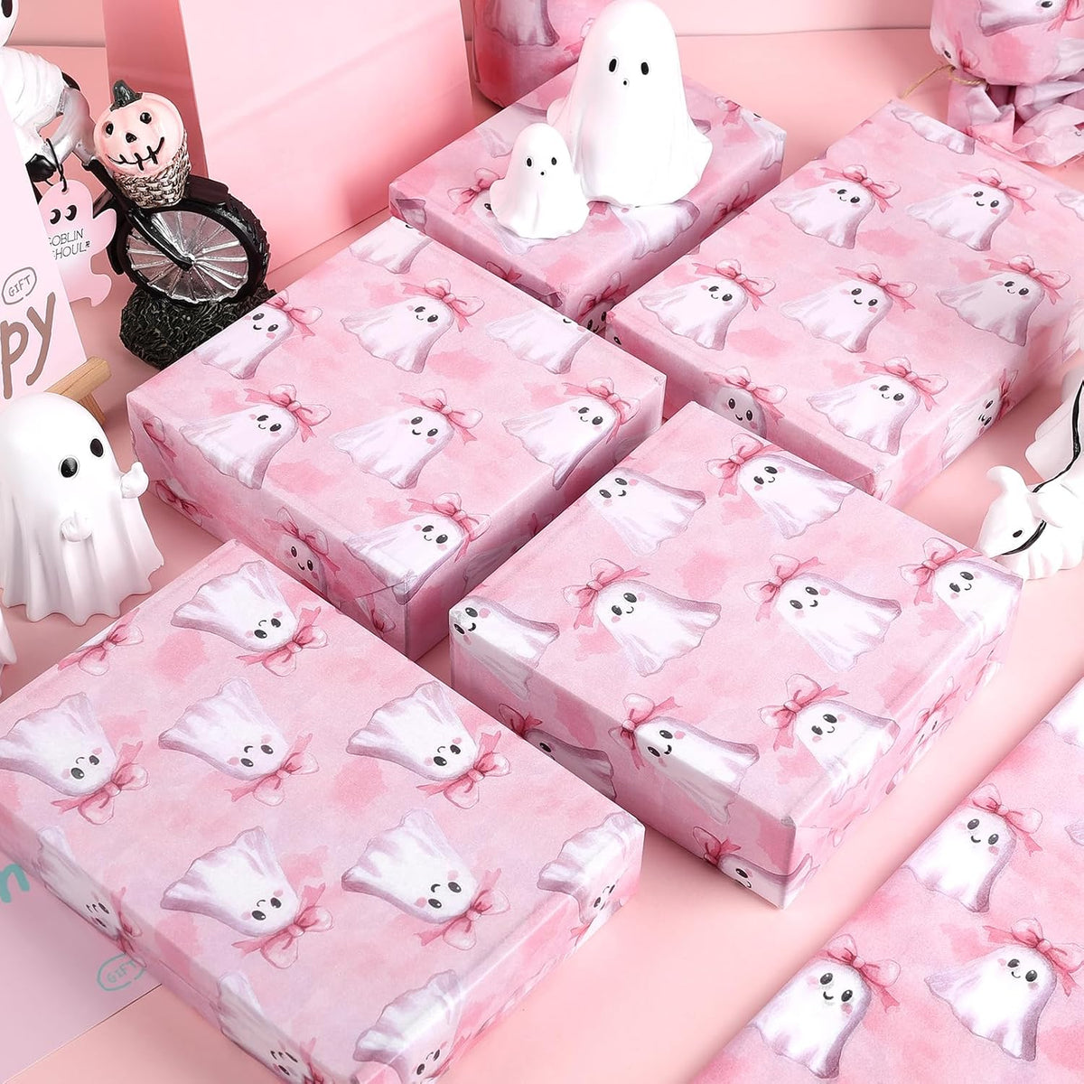 100 Sheets Boho Ghost Tissue Paper, 20x14'' Halloween Ghosts Wrapping Paper