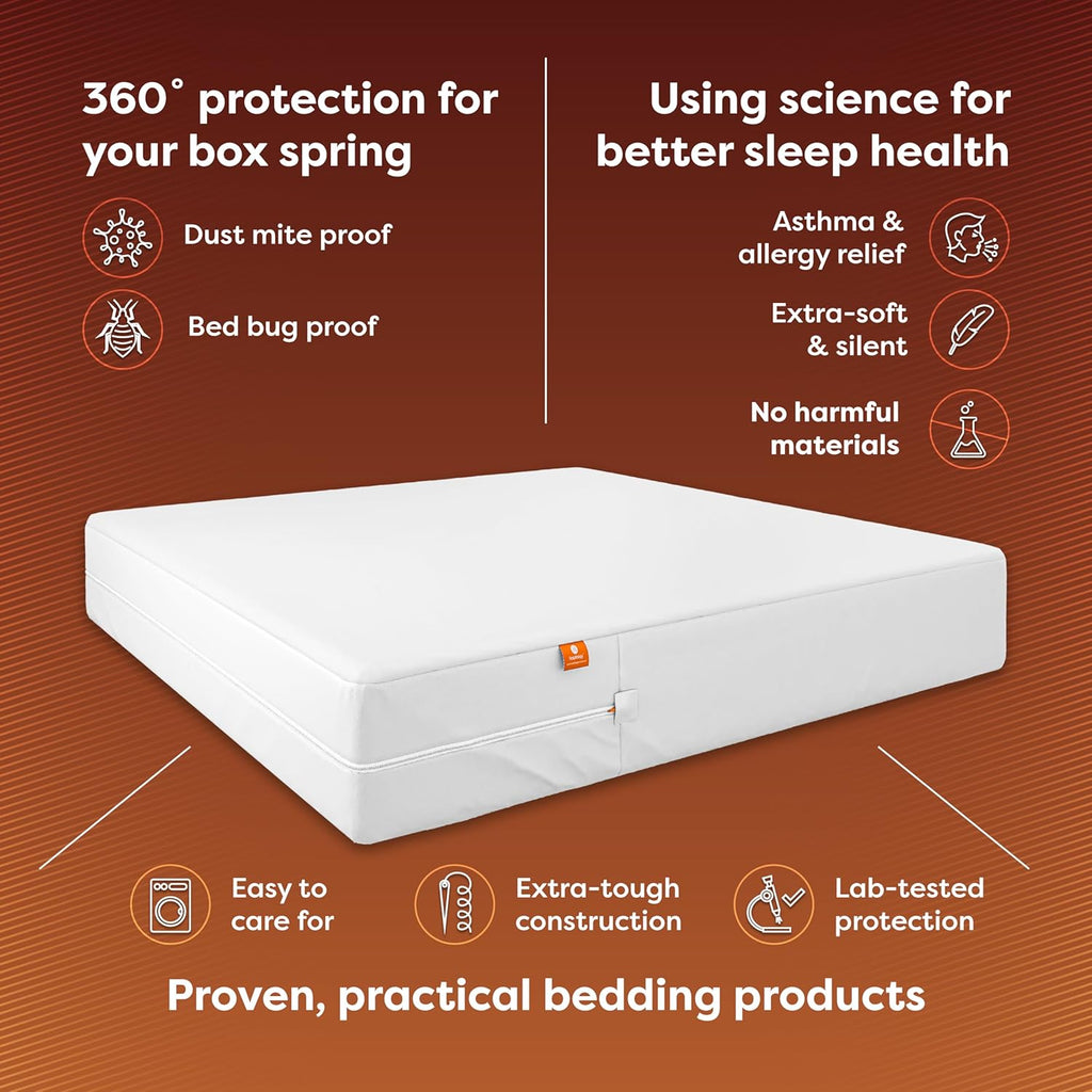 Box Spring Encasement - Zippered Bed Bug Dust Mite Proof Hypoallergenic - Sleep Defense System - Queen –60" W x 80" L