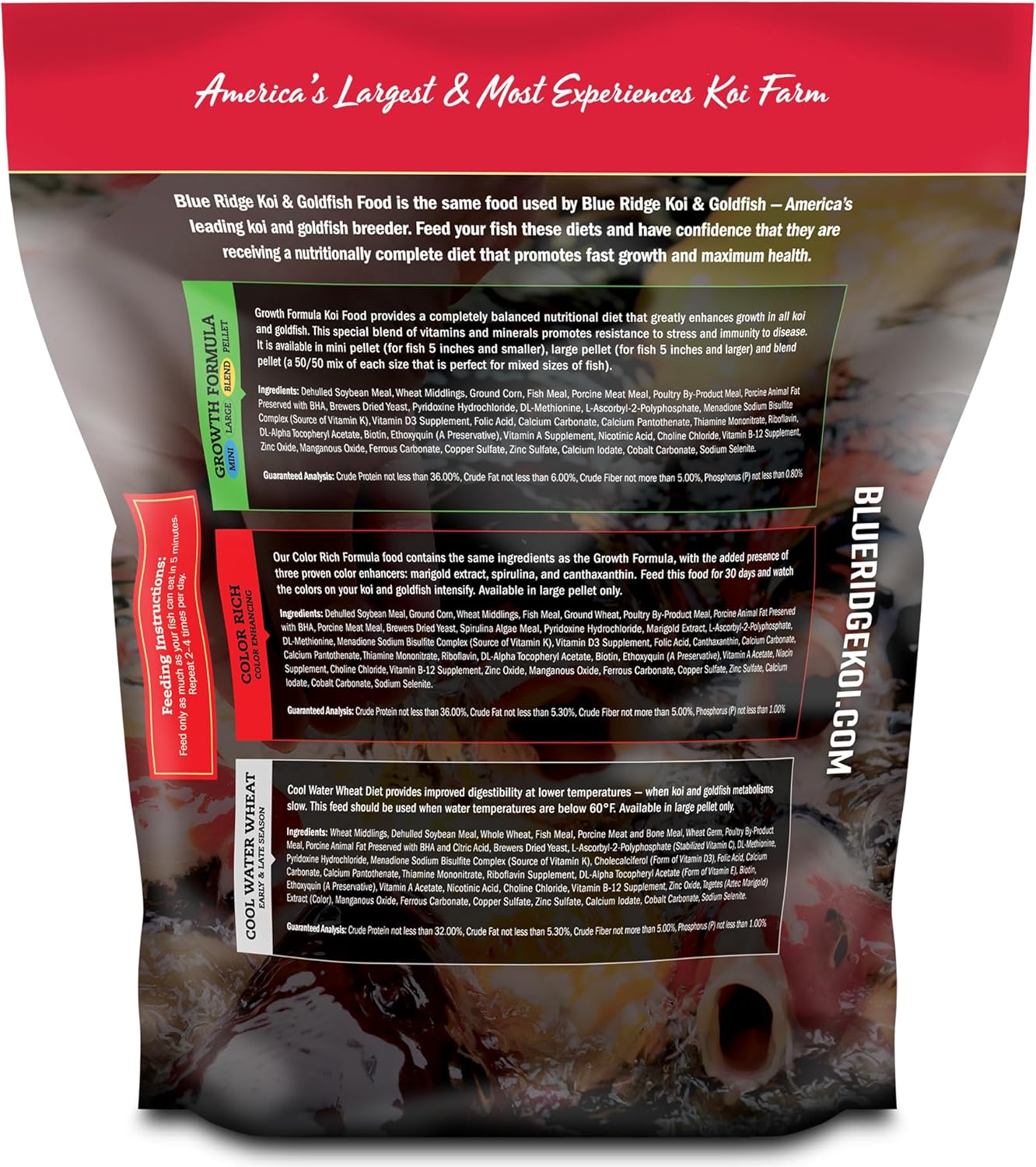 Blue Ridge Koi Fish Food, Growth Formula Mini, 1/8" Pellets, 5 lb | 36% Protein For Active Growth • Consistent 1/8"