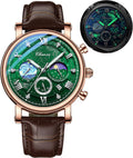 Men Classic Watches Chronograph Analog Watch Business Dress Leather | Waterproof Luminous Chronograph Starry Sky Moon