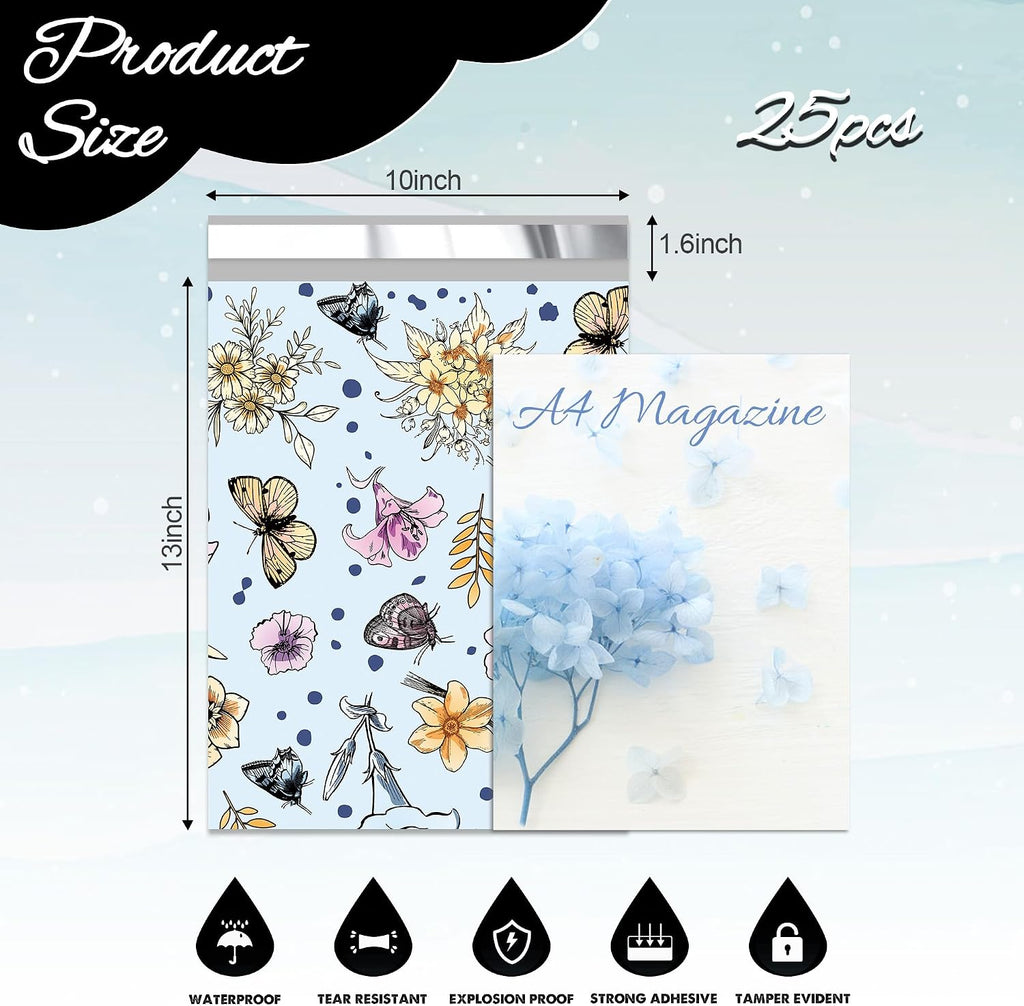 Cute Poly Mailers 10x13 Inch 25 Pcs, Butterfly Blossom