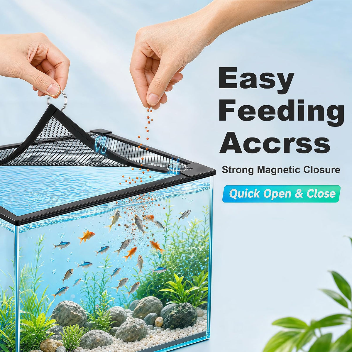Magnetic Aquarium Lid, DIY Mesh Cover for Rimless & Curved Fish Tanks