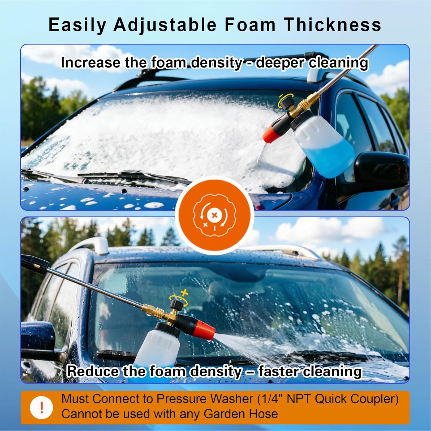 Adjustable Foam Canon for Pressure Washer, Pressure Washer Foam Cannon, 1/4 Inch Quick Connect, 1L (34 oz) Bottle, 5