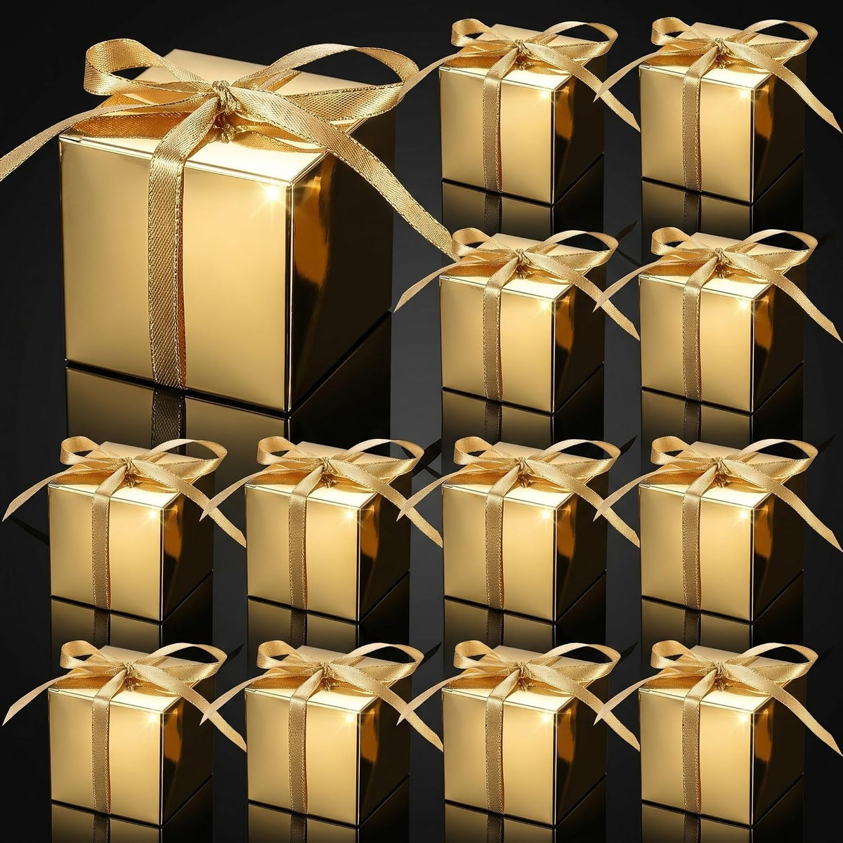 200 Pcs Small Gift Boxes 3x3x3 Inches Gold with Ribbons Kraft
