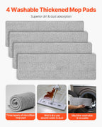 Flat Mop, Self Wringing, Microfiber Floor Cleaner with 4 Reusable & Washable Pads for Dry & Wet Floor Cleaning