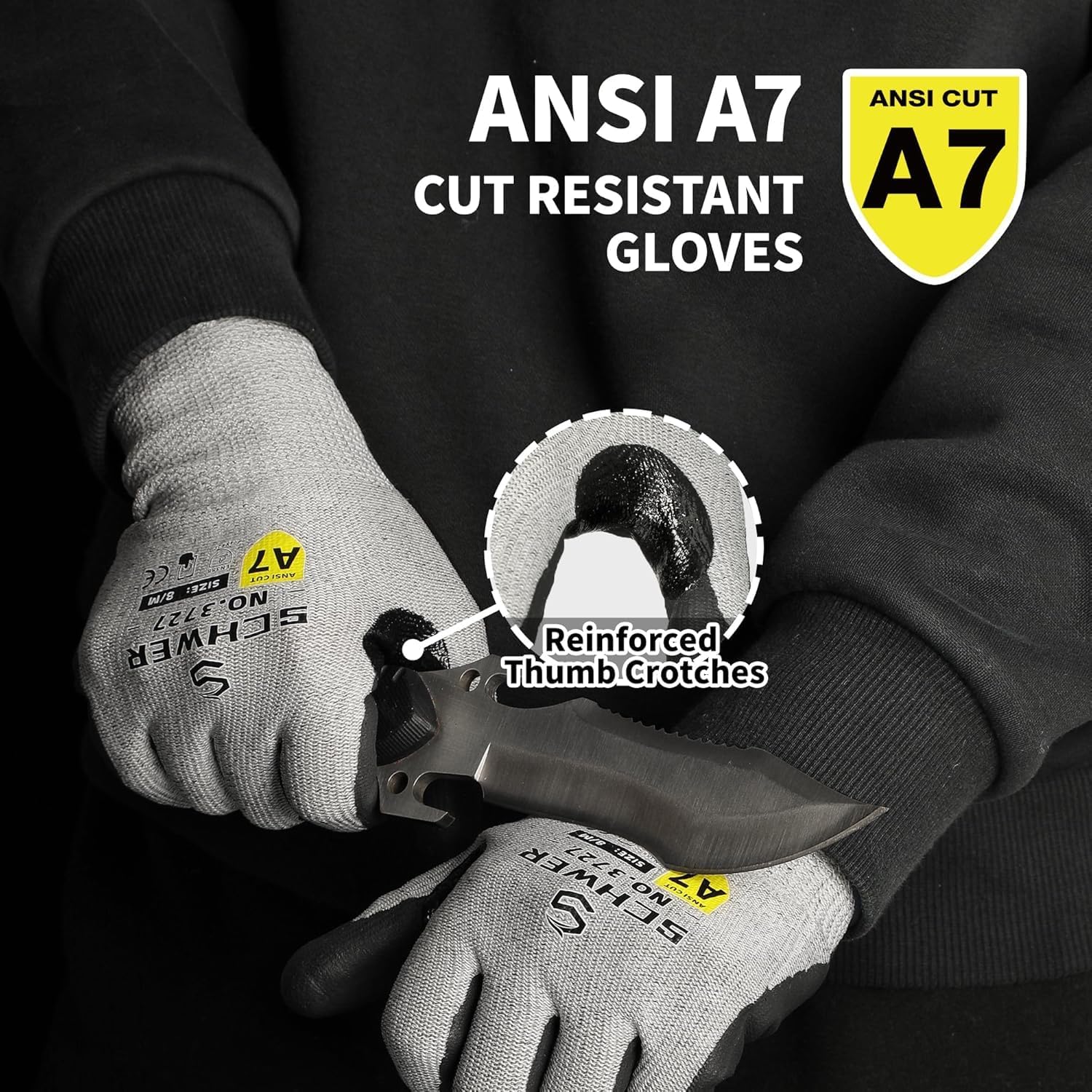 High Level Cut Resistant Work Gloves for High Risk Work, ANSI A7 Cutting Gloves with Reinforced Thumb, Used for