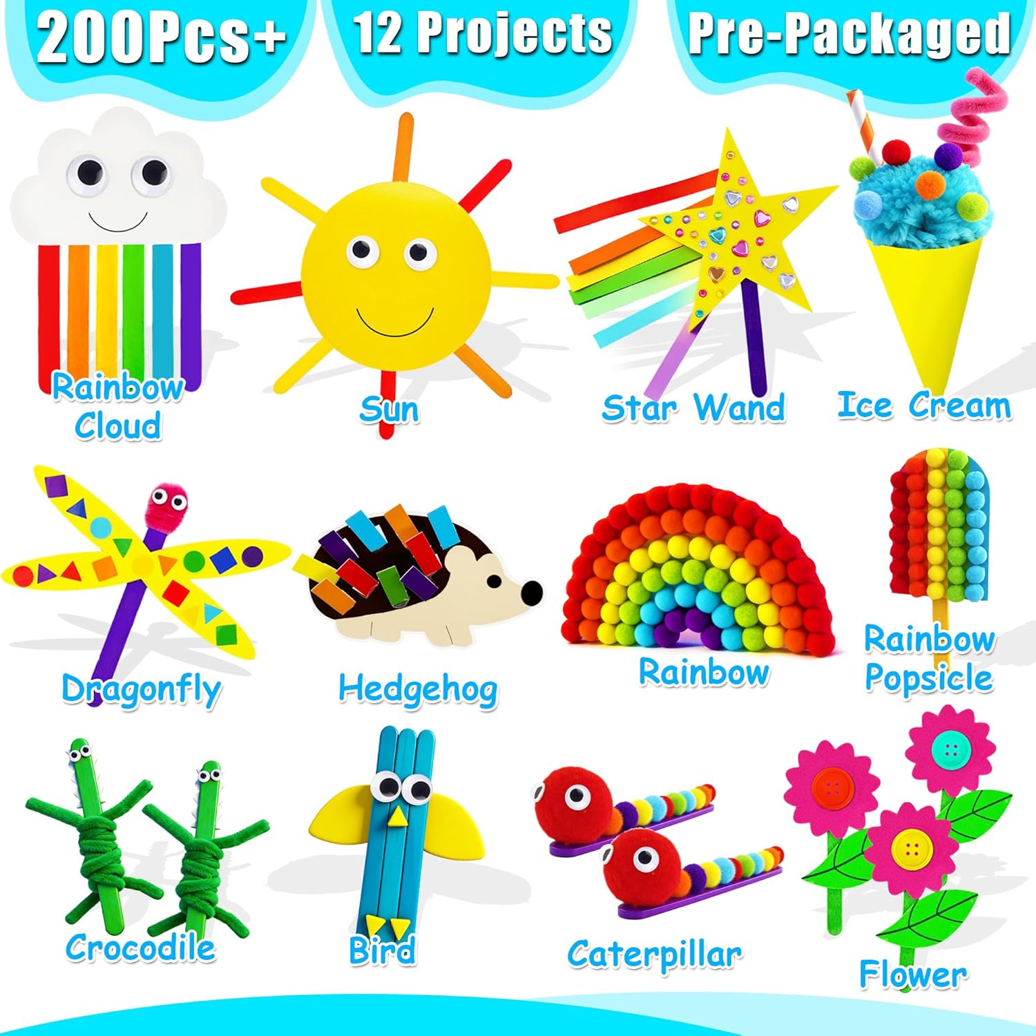 First Craft Kit for Kids - 12 in 1 No Mess Creative Arts and Crafts kit for Kids Ages 4-8 - Toddler Crafts Kit