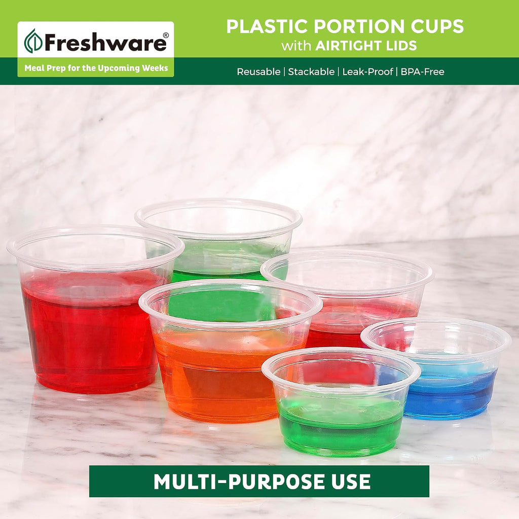Plastic Portion Cups with Lids [4 Ounce, 200 Sets] Disposable Plastic Cups for Meal Prep, Salad Dressing, Jellos Shot