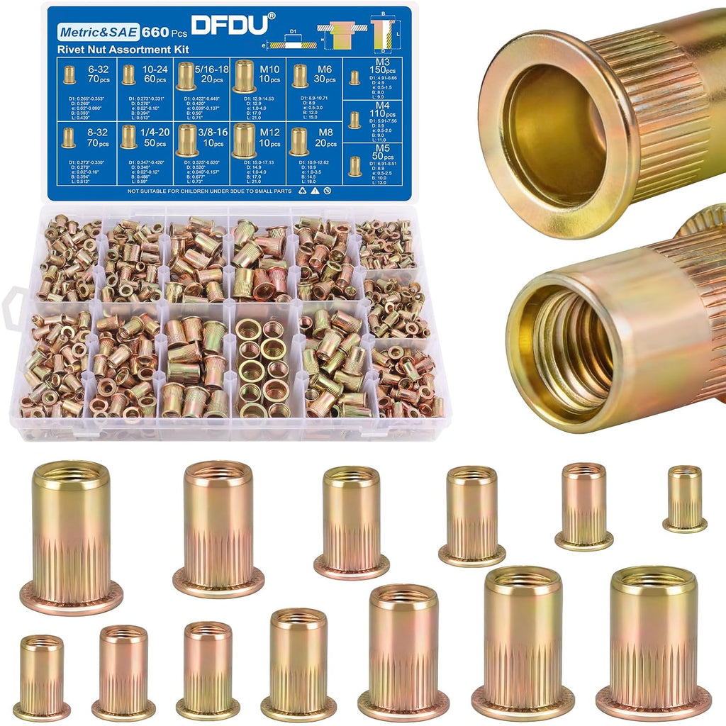 660Pcs Metric & SAE Rivet Nut Kit Threaded Nutserts Set