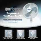 Supreme 90-Degree Oscillating Wall Fan, White, 18in, 2 Pack