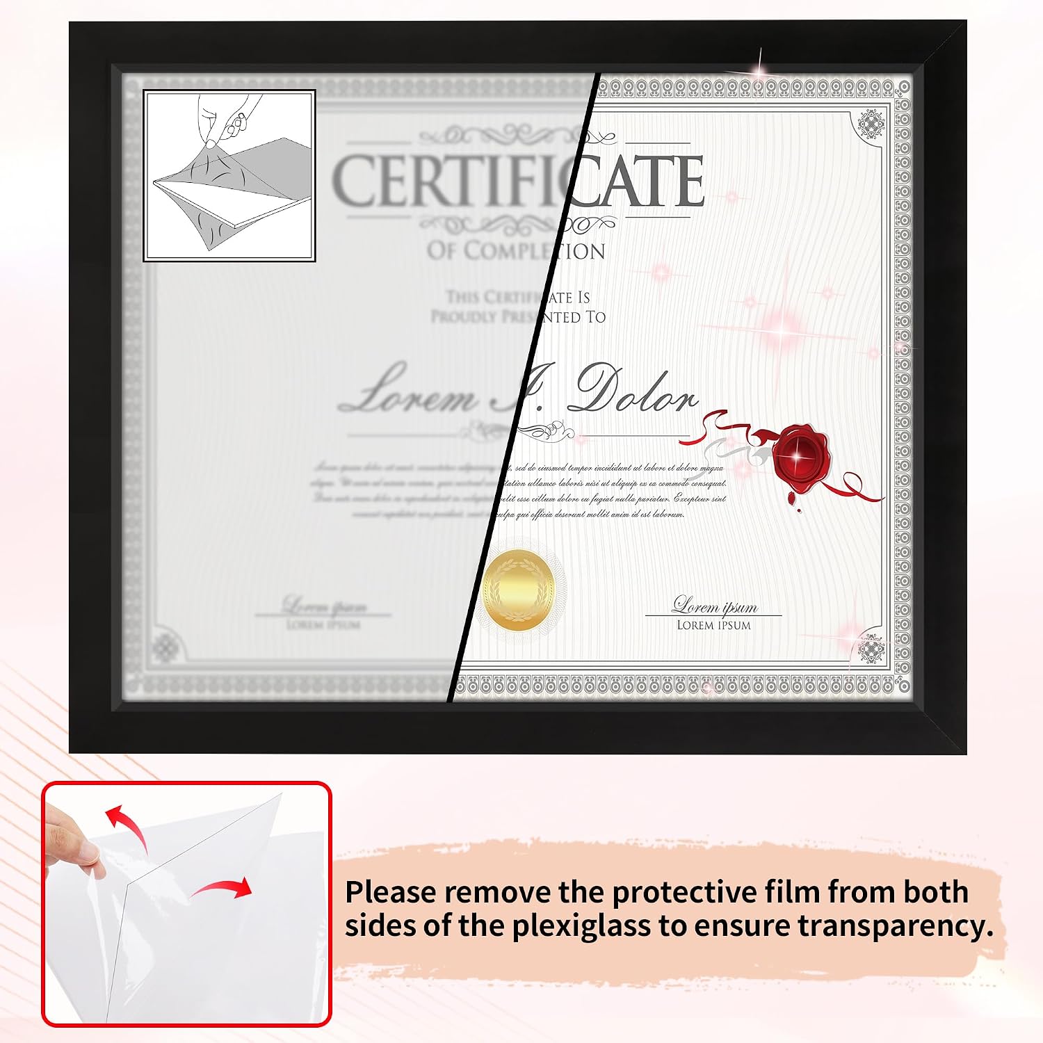 Diploma Frame, 8.5 by 11 Black Picture Frames, Certificate Frame with Clear Plexiglass, 8.5 x 11 Photo Graduation