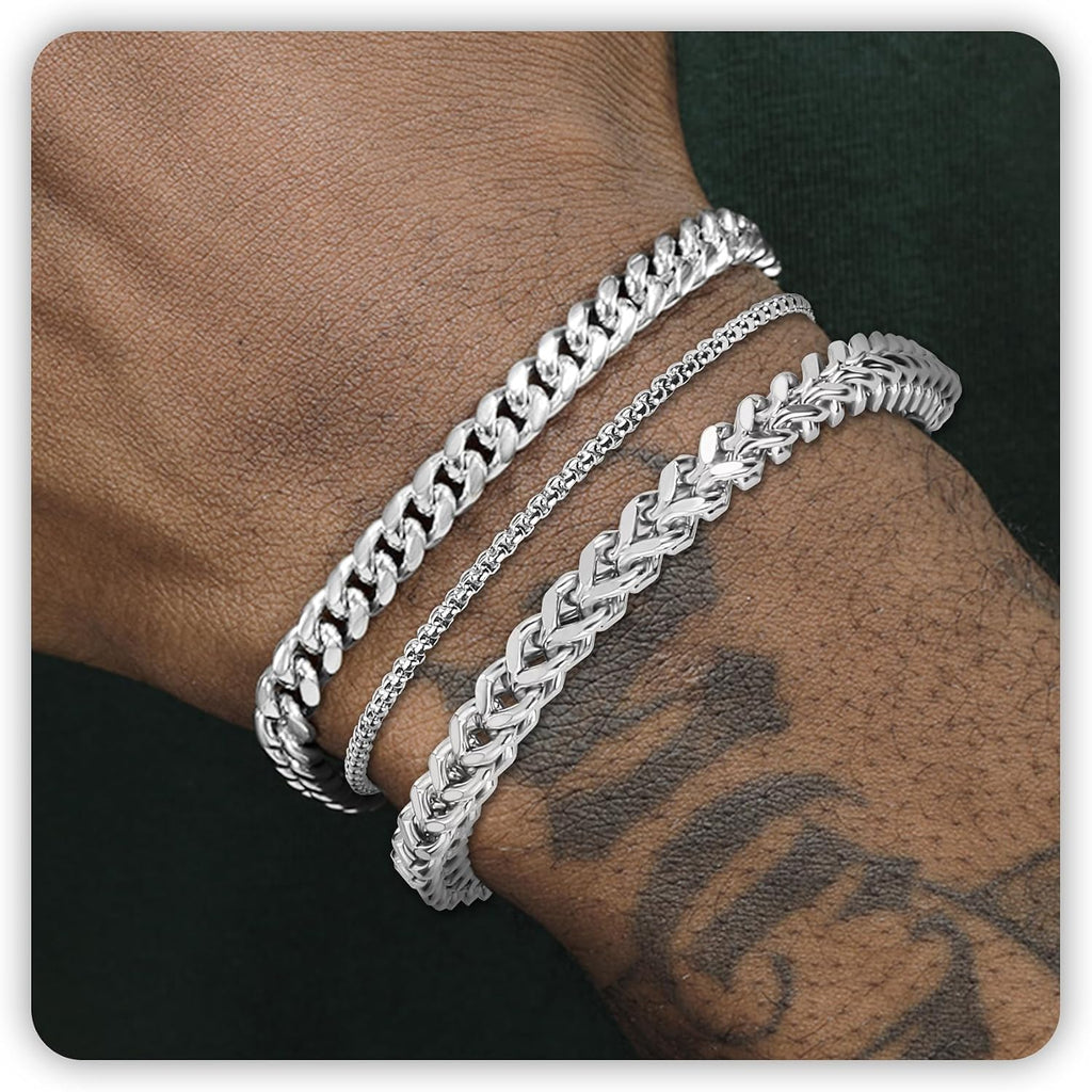 Mens Bracelet Silver and Gold Bracelet for Men Rakhi for Brother | Waterproof Stainless Steel Cuban Chain Bracelet